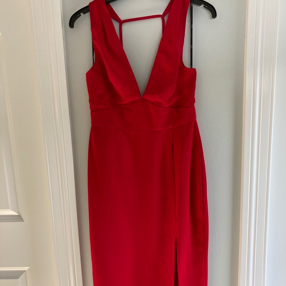 Sexy Red Plunging Halter Dress